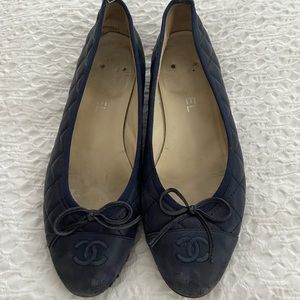 Navy Quilted Chanel Ballet Slipper flat Size 40